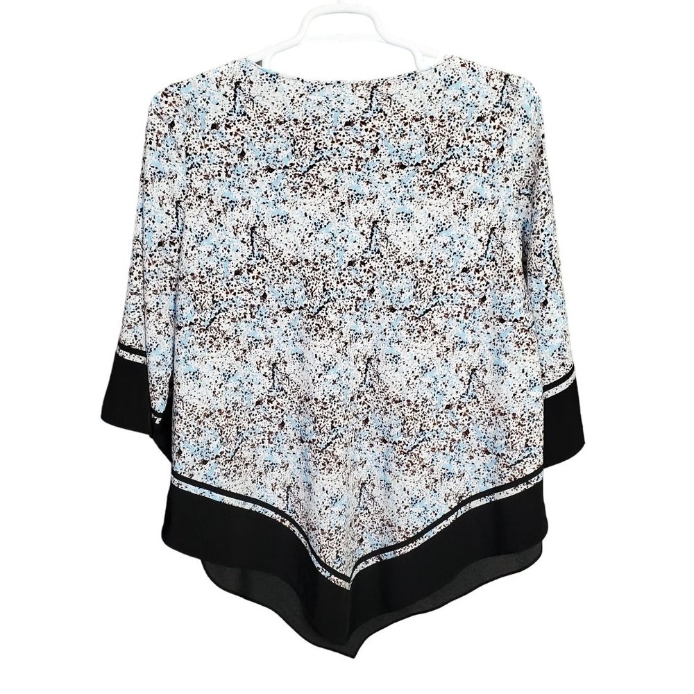 Alfani Sz 2X Blouse Tunic Pullover Silky Point Hem Splatter Pullover Blue Brown - Picture 3 of 7